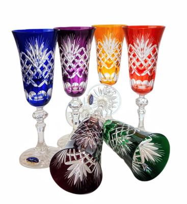 Kolorowe kryształowe kieliszki do szampana 150ml Ananas