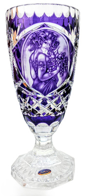 Grawerowany ametystowy kryształowy wazon 30 cm A. Mucha
