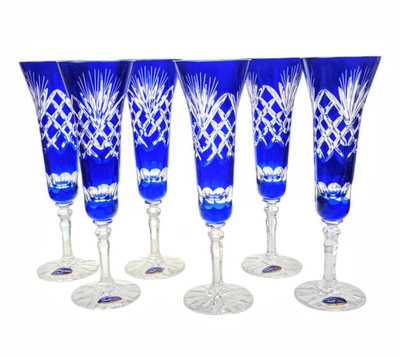 Kobaltowe kryształowe kieliszki do szampana 170 ml Ananas