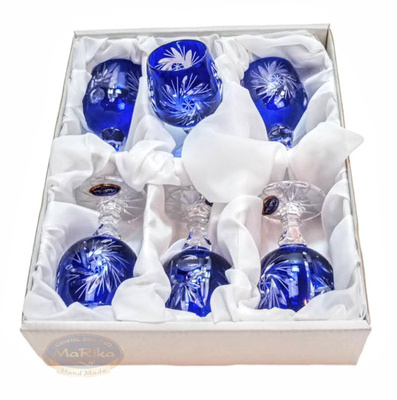 Kobaltowe kryształowe kieliszki do wódki 40 ml Młynek Oliwka