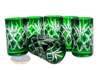 Szmaragdowe kryształowe kieliszki do wódki 40 ml Ananas