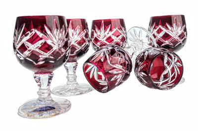 Rubinowe kryształowe kieliszki do wódki 40 ml Ananas