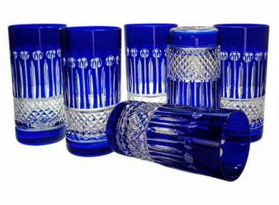 Kobaltowe kryształowe szklanki do wody i drinków 320ml Francuski