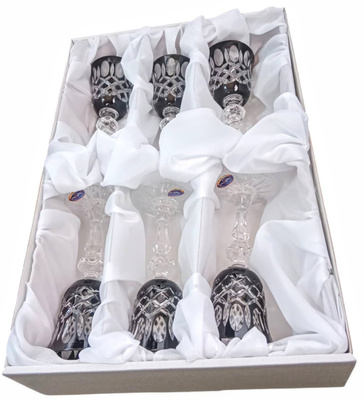 Czarne kryształowe kieliszki do likieru 60ml Krata Oliwka