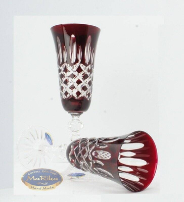 Rubinowe kryształowe kieliszki do szampana 150 ml Krata Oliwka