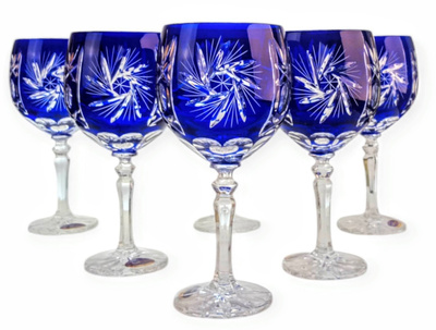 Kobaltowe kryształowe kieliszki do wina 280 ml Młynek Oliwka