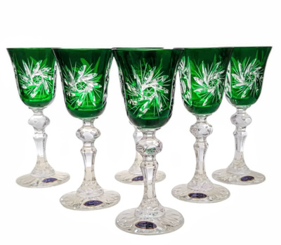 Szmaragdowe kryształowe kieliszki do likieru 60ml Młynek Oliwka 6 sztuk