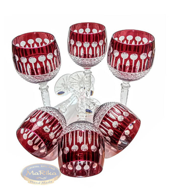 Rubinowe kryształowe kieliszki do wina 280 ml Francuski