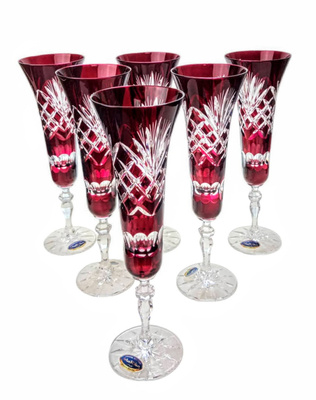 Rubinowe kryształowe kieliszki do szampana 170 ml Ananas