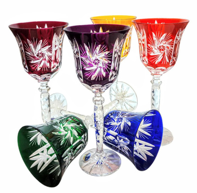 Coloured crystal wine glasses 280ml Olive Mill