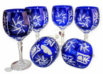Kobaltowe kryształowe kieliszki do wina 280 ml Młynek Oliwka
