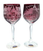 Grawerowane rubinowe kieliszki do wina Kraków 2szt