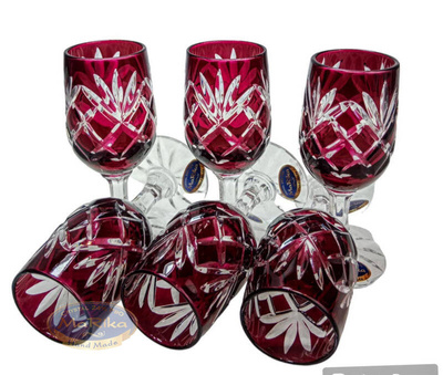 Rubinowe kryształowe kieliszki do wódki 25 ml Ananas