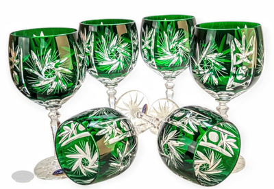 Szmaragdowe kryształowe kieliszki do wina 280 ml Młynek Oliwka