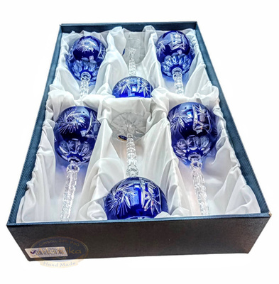Kobaltowe kryształowe kieliszki do wina 280ml Młynek Oliwka