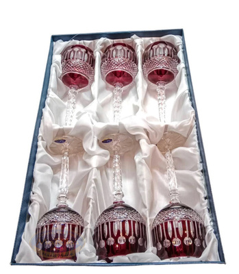 Rubinowe kryształowe kieliszki do wina 280 ml Francuski