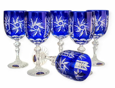 Kobaltowe kryształowe kieliszki do wina 240 ml Młynek Oliwka