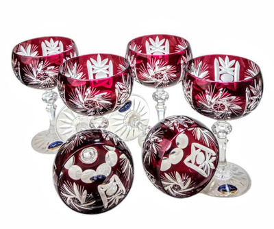 Rubinowe kryształowe kieliszki do szampana 150ml Młynek Oliwka