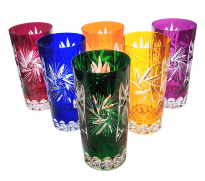 Coloured crystal glasses for water and drinks 320m Olive Mill 6 pieces