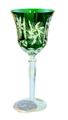 Szmaragdowe kryształowe kieliszki do wina 280 ml Młynek Oliwka