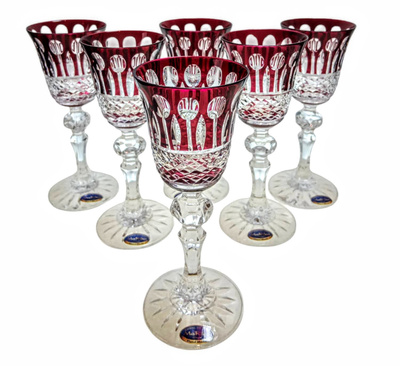 Rubinowe kryształowe kieliszki do likieru 60 ml Francuski