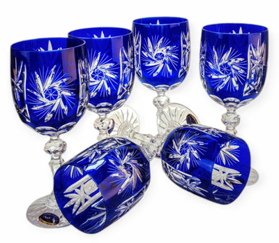 Kobaltowe kryształowe kieliszki do wina 240 ml Młynek Oliwka