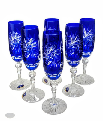 Kobaltowe kryształowe kieliszki do szampana 170ml Młynek Oliwka