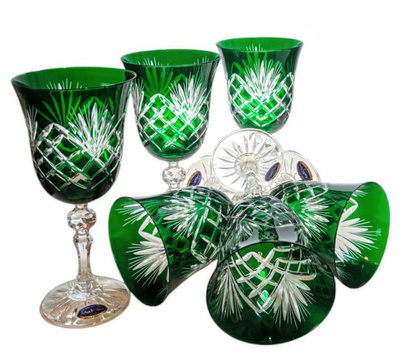 Szmaragdowe kryształowe kieliszki do wina 220 ml Ananas