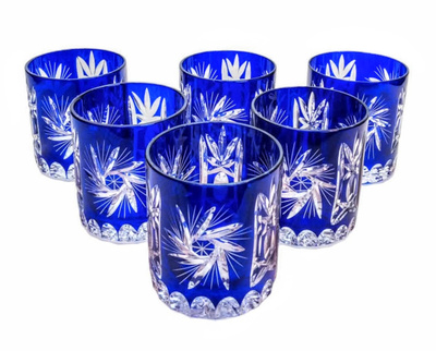 Cobalt crystal whisky glasses 280ml Olive Mill