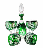 Szmaragdowy kryształowy  zestaw do Wina  Młynek Oliwka 6+1