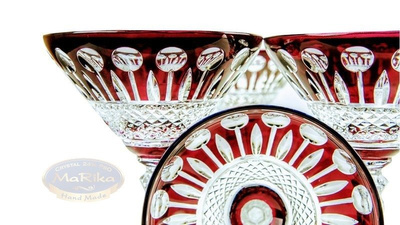 Rubinowe kryształowe kieliszki do martini 170ml Francuskie