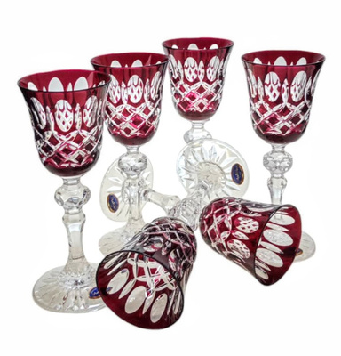 Rubinowe kryształowe kieliszki do likieru 60 ml Krata Oliwka