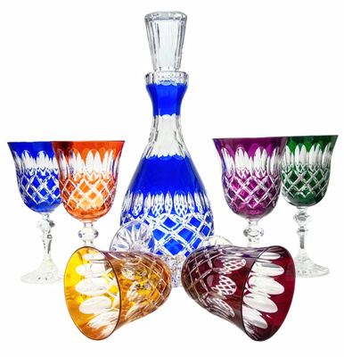 Kolorowy kryształowy zestaw do Wina Krata Oliwka 6+1