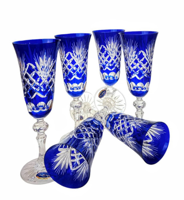Kobaltowe kryształowe kieliszki do szampana 150 ml Ananas