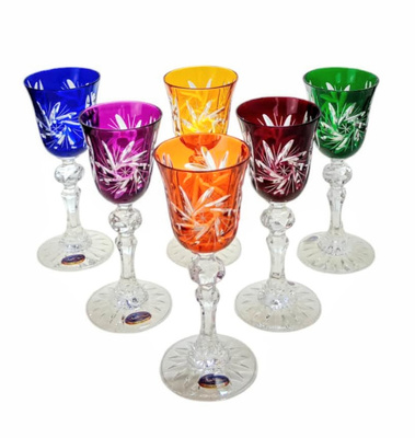 Kolorowe kryształowe kieliszki do likieru 60 ml Młynek Oliwka