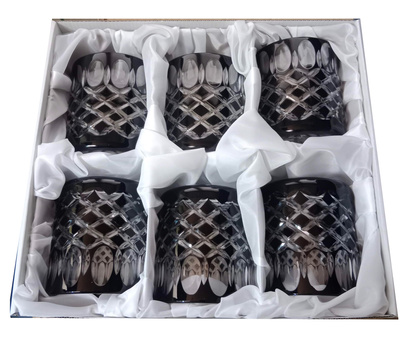 Black crystal whisky glasses 280ml Crate Olive