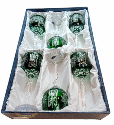 Szmaragdowe kryształowe kieliszki do wina 280ml Młynek Oliwka