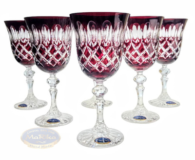 Rubinowe kryształowe kieliszki do wina 220ml Krata Oliwka