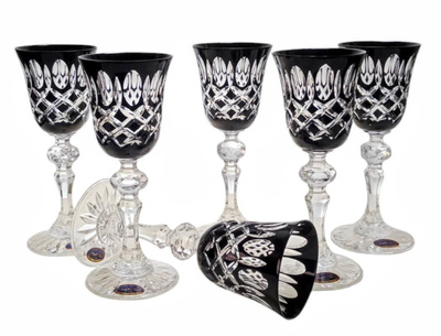 Czarne kryształowe kieliszki do likieru 60ml Krata Oliwka