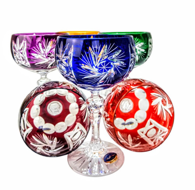 Kolorowe kryształowe kieliszki do szampana 150ml Młynek Oliwka