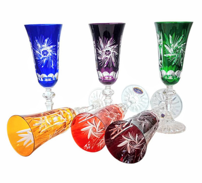 Kolorowe kryształowe kieliszki do szampana 150ml Młynek Oliwka