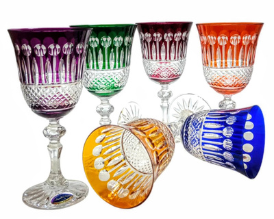 Kolorowe kryształowe kieliszki do wina 220 ml Francuski