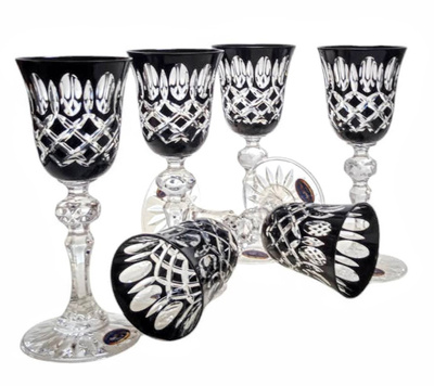 Czarne kryształowe kieliszki do likieru 60ml Krata Oliwka