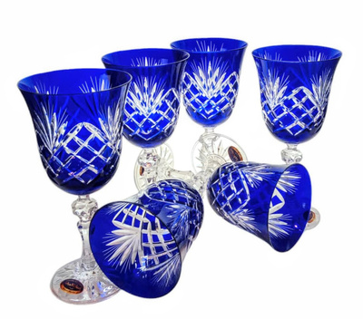 Kobaltowe kryształowe kieliszki do wina 220 ml Ananas