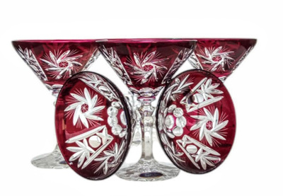 Rubinowe kryształowe kieliszki do martini 110ml Młynek Oliwka