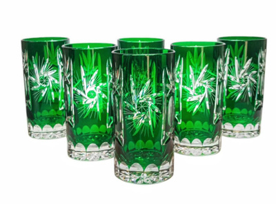 Szmaragdowe kryształowe szklanki do wody 320ml Młynek Oliwka