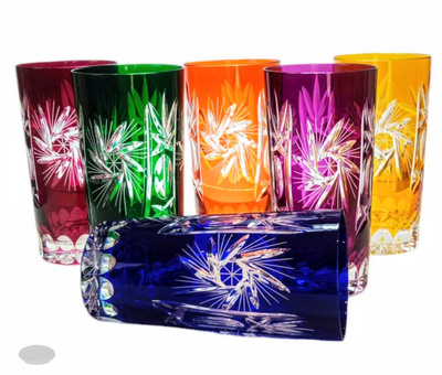 Coloured crystal glasses for water and drinks 320m Olive Mill 6 pieces