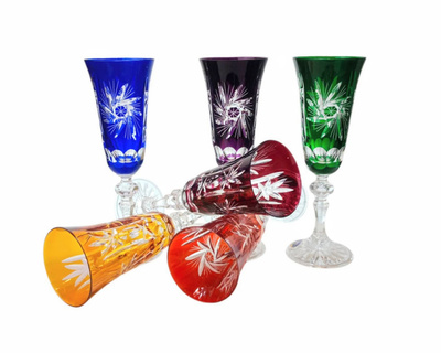 Kolorowe kryształowe kieliszki do szampana 150ml Młynek Oliwka