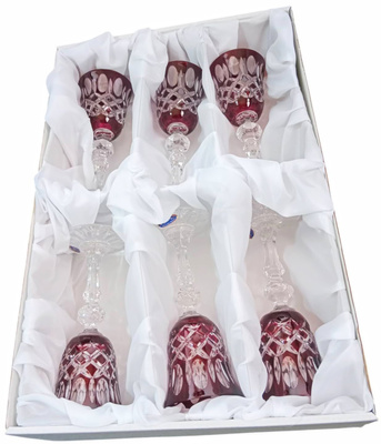 Rubinowe kryształowe kieliszki do likieru 60 ml Krata Oliwka