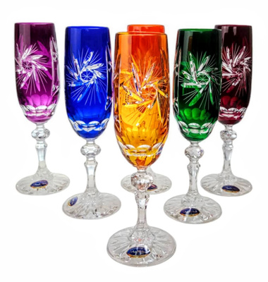 Coloured crystal champagne glasses 170ml Olive Mill
